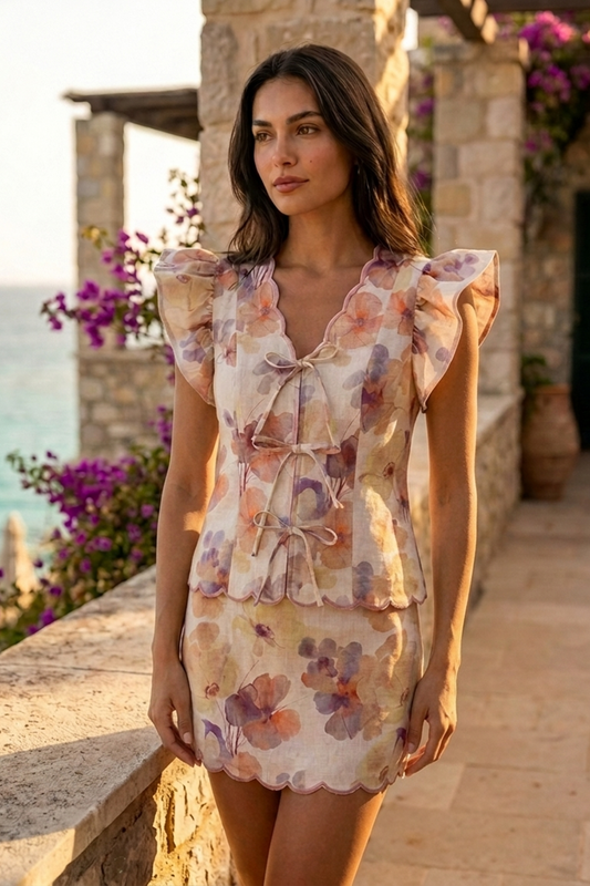 CAPRI SCALLOPED SHIRT AND SHORT SKIRT