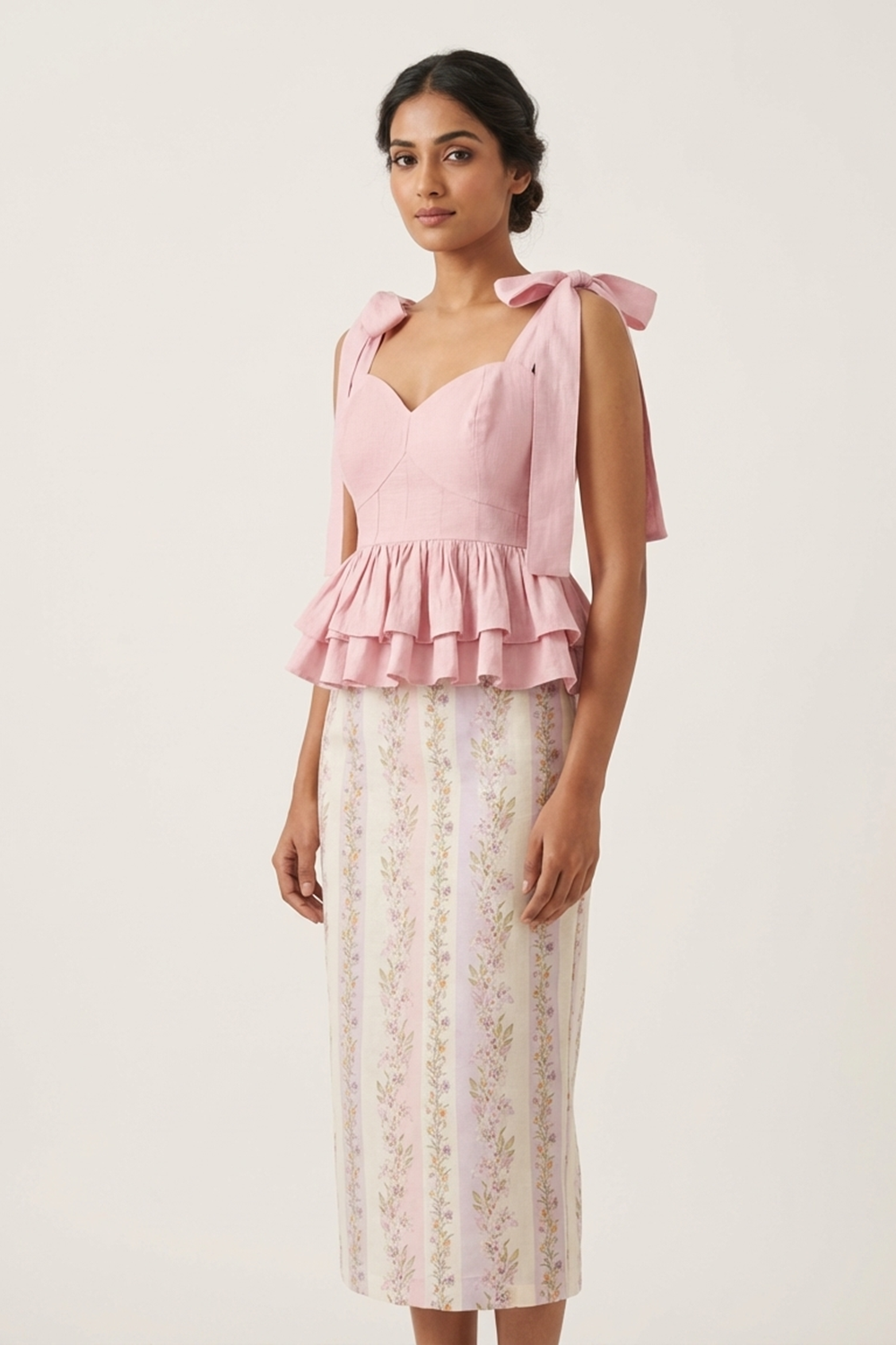 HANA PEPLUM TOP AND SAGE MIDI SKIRT